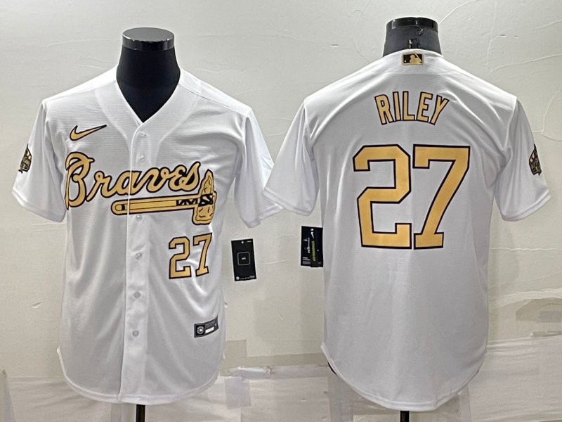 Men's White Atlanta Braves #27 Austin Riley 2022 All-Star Cool Base Stitched Baseball Jersey